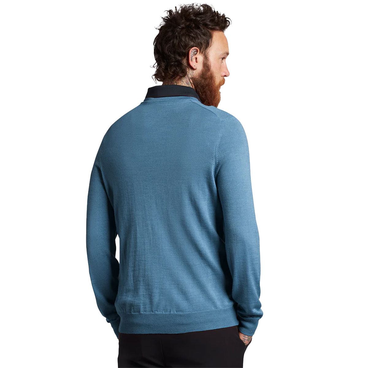 Lyle & Scott Golf V Neck Pullover Azure Leather Land