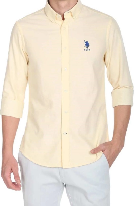 USPA Long Sleeve Woven Shirt - Yellow US Polo Assn. - Men's Long Sleeve Woven Oxford Shirt - Yellow - Image 1