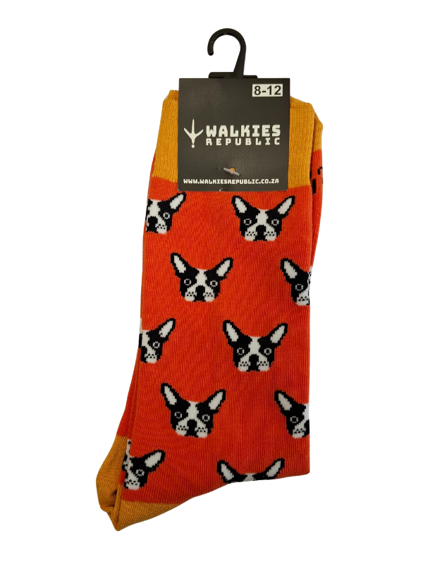 Walkies-Republic-orange-boston-socks Walkies Republic - Orange Bostons - Size 8/12 - Image 1