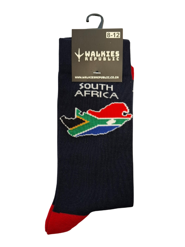 Walkies-Republic-SA-Map Walkies Republic - Navy SA Map - Lifestyle Socks - Size 8/12 - Image 1
